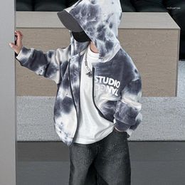 Jackets Kid Coat Children Clothes Spring 2024 Boys And Girls Printed Embroidered Zipper Hooded Top