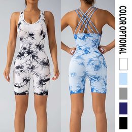 Tie-dye sexy one-piece cross beauty back vest tight seamless quick-drying fiess yoga clothes women L2405