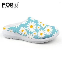 Slippers FORUDESIGNS White Cartoon Daisy Flower Design Women's Air Mesh Home Female Flats Shoes Summer Beach Sandals 2024