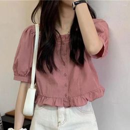 Women's Blouses Summer All-match Student Girls Short Puff Sleeve Ruffles Shirts Women White Blouse Tops Preppy Style Korean Fashion Clothes