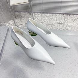 Dress Shoes Pointed Toe Casual Mid Heels Solid Colour Elegant For Women Slip-On Genuine Leather Pumps Size 35-40 2024 Spring Summer