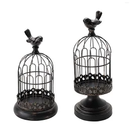 Candle Holders 2pcs Iron Art Table Centrepiece Candlestick Gift Home Decor Display Wedding Living Room Gothic Party Bird Cage Holder Set