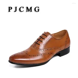 Casual Shoes PJCMG Designer Classic Men Dress Genuine Leather Oxfod Lace-Up Carved Business Black/Brown Wedding