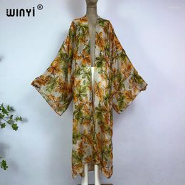 Kimono Summer Floral Print Beach Outfits For Women Elegant Cardigan Sexy Holiday Maxi Wear Swimsuit Evening Dress