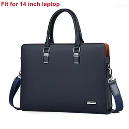 Briefcases High Quality Leather Men Shoulder Bags Male Handbags For Macbook HP DELL 14 15.6 Inch Laptop Work Bag Business Briefcase