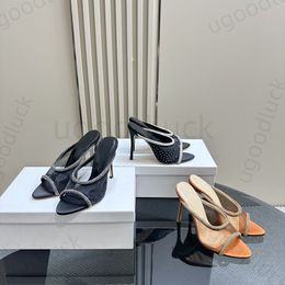 Fashion Open Heel High Heels Luxury 2024 European e American Spring Summer New Fashion Mesh Full Diamond Shupplers Slifori da donna Scontro a punta di piedi da donna Scarpe a punta