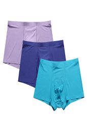 Sky blue 3piece set of ice silk seamless men is boxer shorts fashion breathable U convex ice silk men is underwear9277224