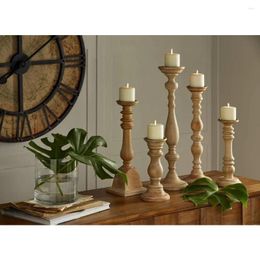 Candle Holders Natural Wash Wood Candleholders - Set Of 5 Vintage Stands Home Decor Accessory Decorations Accessories Decoration