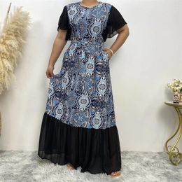 Plus Size Dresses Muslim Suit Elegant Abaya Africa Plus-size Women Fashion Dubai Long Print Short Sleeve Patchwork Dress Moroccan