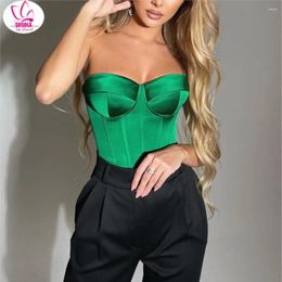Women's Tanks SUSOLA Satin Corset Crop Top With Cups Strapless Lady Spring Summer Sexy Off Shoulder Party Sleeveless Bustier Tank Tops Women