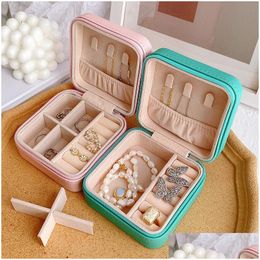 Storage Boxes & Bins Jewellery Display Case Earrings Ring Box Portable Pu Leather Travel Organiser Necklace Holder Zipper Drop Delivery Dhgyw