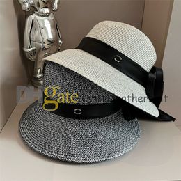 Luxury Straw Hat with silk scarf Women Outdoor Party Sunhat Bucket Hats Metal Letter Dome Sun Prevent Fisherman Hats
