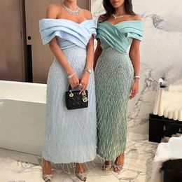 Party Dresses Serene Hill Turquoise Boat Neck Classic Mermaid Elegant Beaded Evening 2024 Dubai Formal Gowns For Women Wedding LA72125