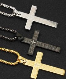 Pendant Necklaces Classic Stainless Steel Bible Cross Necklace Men Hip Hop Jewelry Fashion Gold Silver Color Gun Black Long Chain1293480