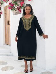 Gold Embroidered Long Sleeve Black Kaftan Fashionable Women Dress Chic Oversized Versatile House Robe Jacket Q1596