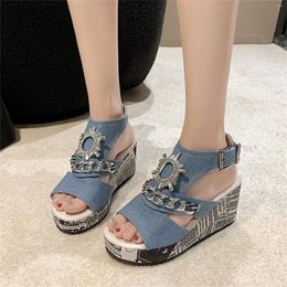 Sandals Leather Women Flip Flops Slope Heel Round Head Fish Mouth Casual Hollow Out Women'S Shoes Wide Width