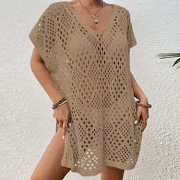 Beachwear 2024 Summer Women Beach Dress Swimsuit Cover Up Fashion Hollow Crochet V Neck Short Sleeve Sun Shirt Bikini