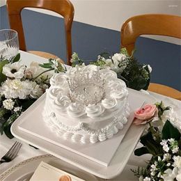 Decorative Flowers 8/10inch DIY Wedding Series Pure White Rose Simulated Faux Food Cream Cake Model Pearl Crown Accessories Party Decoration