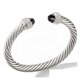 Charm Bracelets Fashion Stainless Steel Bracelet Zircon Wire Twisted Rope 7Mm Open Accessories Wholesale 230508 Drop Delivery Jewellery Dhpt6
