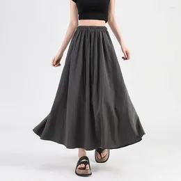 Skirts Summer Chic Long For Women 2024 All Match A Line Elastic Waist Skirt With Pockets Woman Korean Casual Midi Ladies