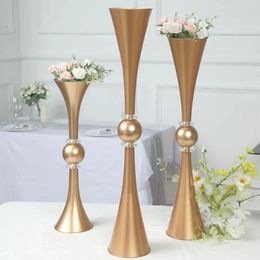 Party Decoration 10pcs)50 To 90cm Tall Can Choose Shiny Gold Crystal Embellishment Trumpet Flower Vase Reversible Plastic Table Centrepiece