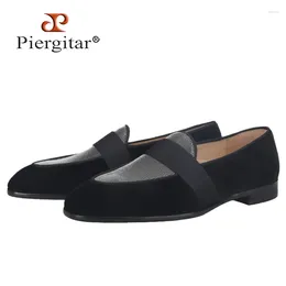 Casual Shoes Piergitar 2024 Style Black Velvet Men Moccasin Handmade Riband Men's Loafers Red Colour Bottom Man Flats Plus Size