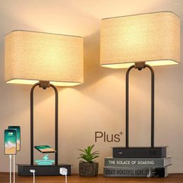 Table Lamps Of 2 Wireless Charging Touch Control 3-Way Dimmable Beside Nightstand For Bedroom With USB Port & AC Outl Cro