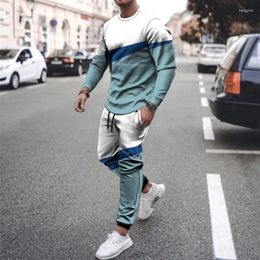 Men's Tracksuits Man Tracksuit Solid Color 3D Printed Long Sleeves Tshirt 2-piece Set Designer Outfits Male Oversized Sportwear Jogging Suit