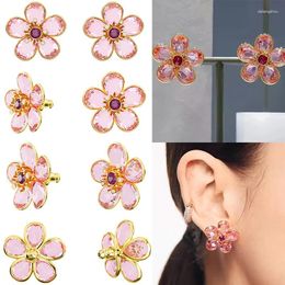 Stud Earrings 2024 Fashion Pink Crystal Petal Flower Women's Wholesale Suitable For Senior Charm Jewellery Gifts