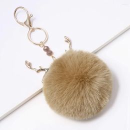 Party Decoration 100pcs/lot High Quality Cute Pom Soft Hair With Golden Antlers Arrivals Product Alloy Keychain