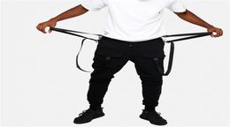 Cargo Pants Men Straps Black Hip Hop Casual Streetwear Sweatpants Ribbon Men039s Pencil Pants Black3586783