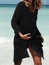 Black Knit Arrivals Sexy Beach Cover Up Crochet White Swimwear Dress Ladies Bathing Suit Ups Tunic #Q188