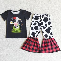 Clothing Sets Wholesale Kids Girls Bell Bottom Outfit Cow Print Fashion Toddler Baby Girl Clothes Milk Silk Boutique Children