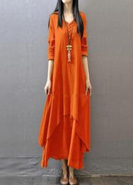 Fashion Women Peasant Ethnic Boho Autumn Cotton Linen Long Sleeve Maxi Dress Gypsy Shirt Dress Kaftan Tunic Size M5xl W406 MX19074679929