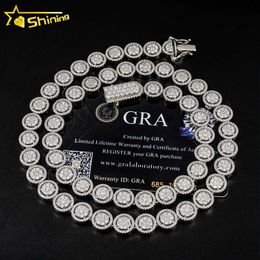 Fashion Sterling Sier 10mm Round Suower Iced Out Cuban Link Chain Hip Hop Moissanite Tennis Necklace