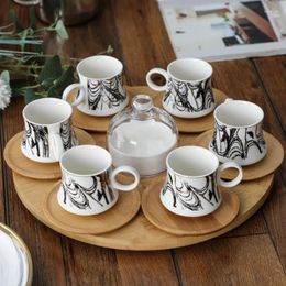 Mugs Coffee Cup And Saucer Set Wooden Pallet Concentrate Ceramic Glass Cover Snack Bowl Afternoon Tea Sets 6 Pcs