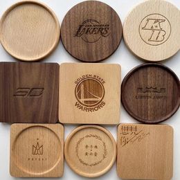 Table Mats 1PCS Free Custom Engraving Solid Wood Pad Round Square Wooden Cup Mat Durable Heat Resistant Tea Coffee Placemats