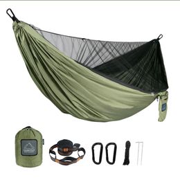 Portable Quick Set 290 * 140cm Travel Outdoor Camping Hammock Hanging Sleep Swinging Bed with Mosquito Nets240513