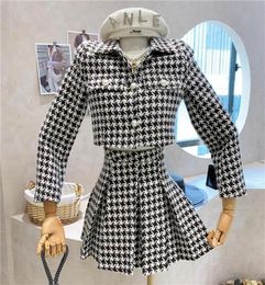 Work Dresses Vintage Tweed Two Piece Set Women Crop Top Woollen Short Jacket Coat Mini Skirts Sets Sweet 2 Suits Ensemble Femme5881004