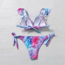 Women's Swimwear Women Sexy Tie-Dye Lace Up Swimsuit Clothes Set High Cut Bikini Sets Biquini Two Piece Mujer Swim Wear Suit Tankinis Summer