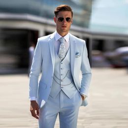 Men's Suits Sky Blue Mens For Wedding Bespoke Groom Tuxedos 3 Pieces Single Breasted Prom Blazer Man Fashion Clothing Trajes De Hombre