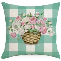 Pillow Spring And Summer Checkered Flower Home Throw Cover WatercolorFlowerPillowCoverCar Sofa