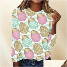 Women'S T-Shirt Womens T Shirts Fashion Round Neck Casual Easter Egg Print Long Sleeve Shirt Drop Delivery Apparel Clothing Tops Tees Dhjcd