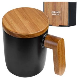 Mugs Creative Ceramic Coffee With Bamboo Handle And Lid Home Office Cup Water Mug Drinkware