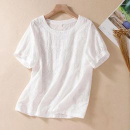 Women's Blouses Women T-shirt Jacquard Embroidered Top Stylish Summer Tops Chiffon Tunics O-neck Short Sleeve Tee Shirt Loose Fit Pullover