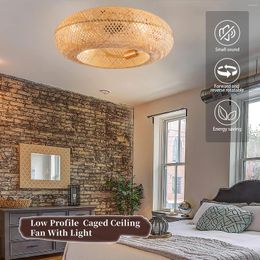 Bamboo Ceiling Fan With Light 18 Inch Low Profile Small Flush Mount Remote Control 6 Speed Reversible Bedroom