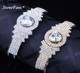Stonefans Gold Silver Color Zircon Bangles for Women Zirconia Wedding Bridal Gold Cuff Bangles Bracelets Birthday Gifts Ladies Q079371667