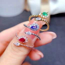 Cluster Rings MeiBaPJ Natural Emerald/Tanzanite/Ruby Fashion Water Drop Ring For Women Real 925 Sterling Silver Charm Fine Wedding Jewelry