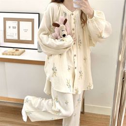 Monthly Clothing Cotton Gauze Spring and Autumn Breastfeeding Summer Thin Maternity Pamas Home Wear L2405