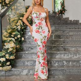 Casual Dresses Summer Boho Floral Print For Women Trendy Cover Up Crew Neck Sleeveless Sundresses Spaghetti Strap Maxi Party Dress